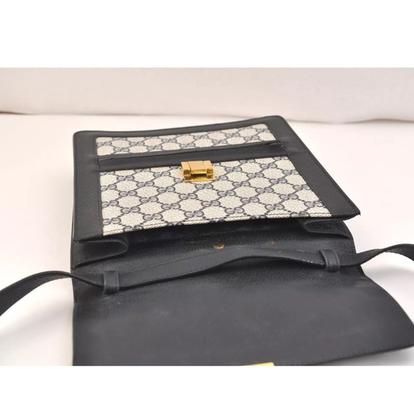 Authentic “Rare” GUCCI Sherry Line Shoulder Cross Bag GG PVC Leather Navy - Picture 12 of 16